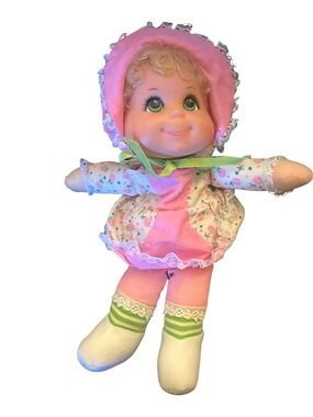 Vintage 1976 Mattel Rosebud Baby Doll 14” Soft Body Vinyl Face Green Sleep Eyes